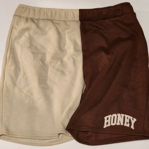 shorts with honey printed on beige and brown